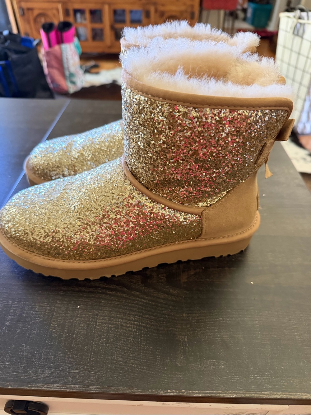 Women’s Glitter Faux-Fur Lined UGG Boots - Gold